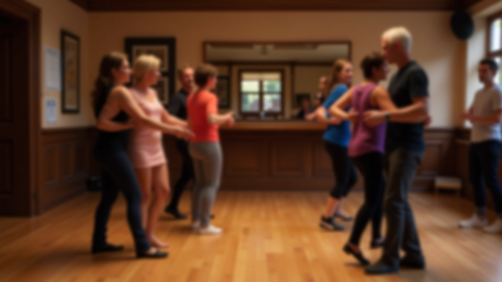 Dance studio classroom with bright lighting, mirrors, and wooden dance floor