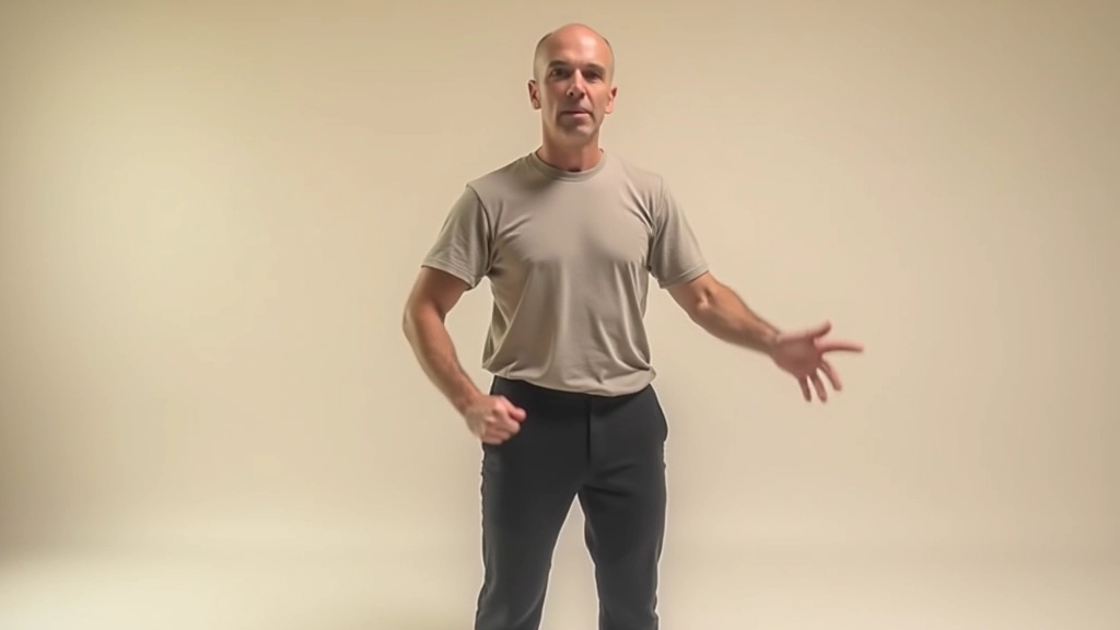 Professional dance instructor demonstrating basic step technique to a group of mature adult beginners in studio